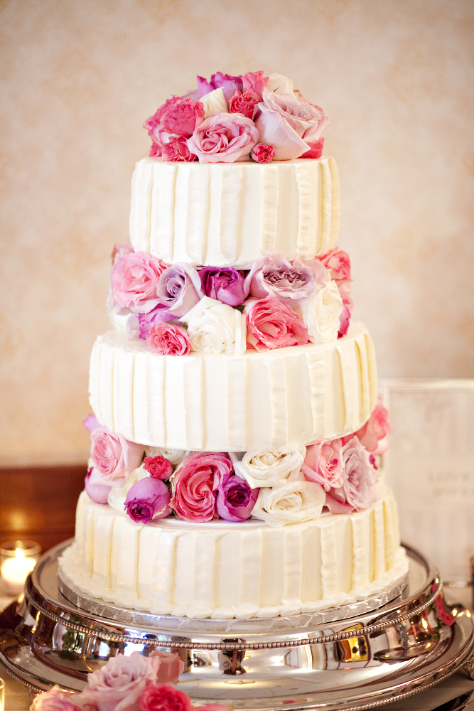 Pink Roses Wedding Cake