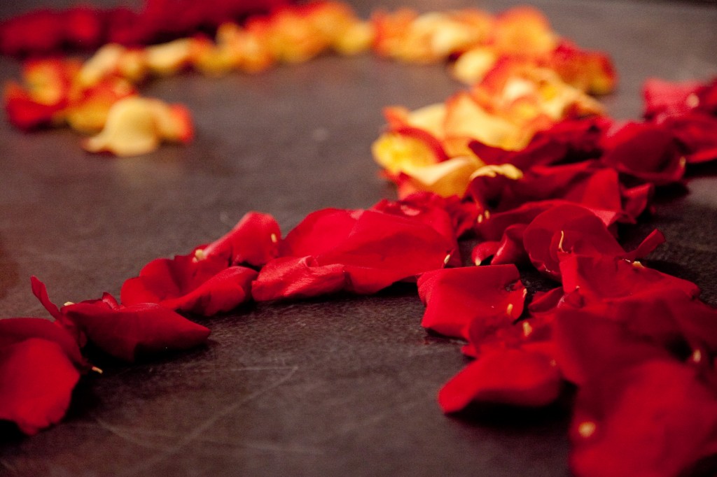 yellow and red petals down aisle