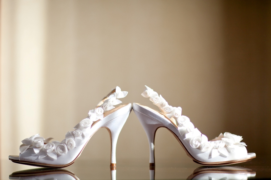 White Rosette Wedding Shoes