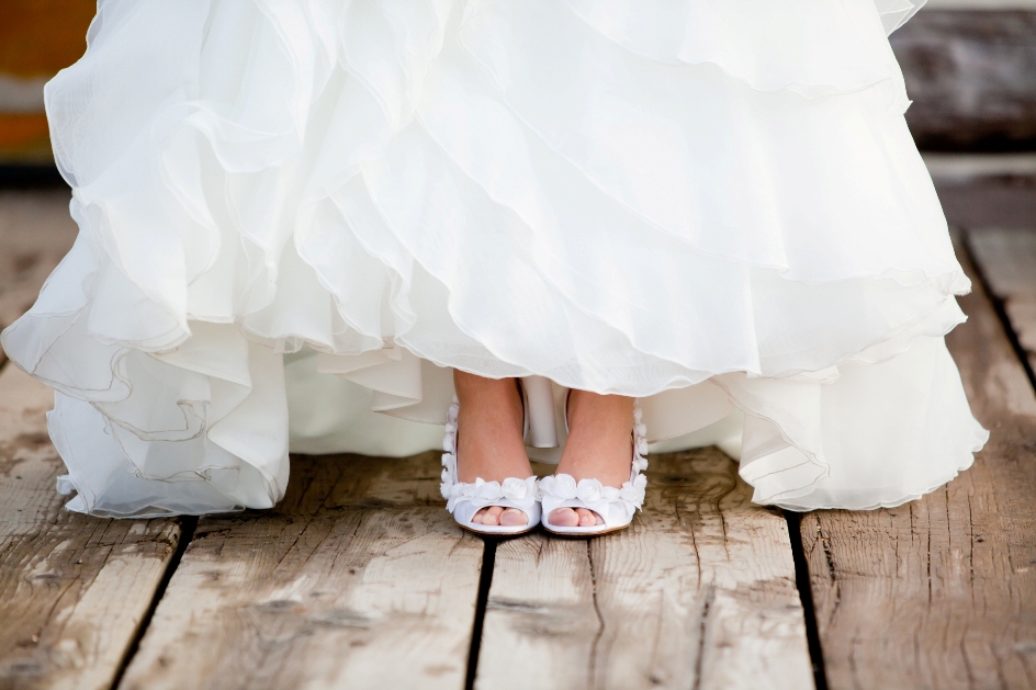 White Rosette Wedding Shoes