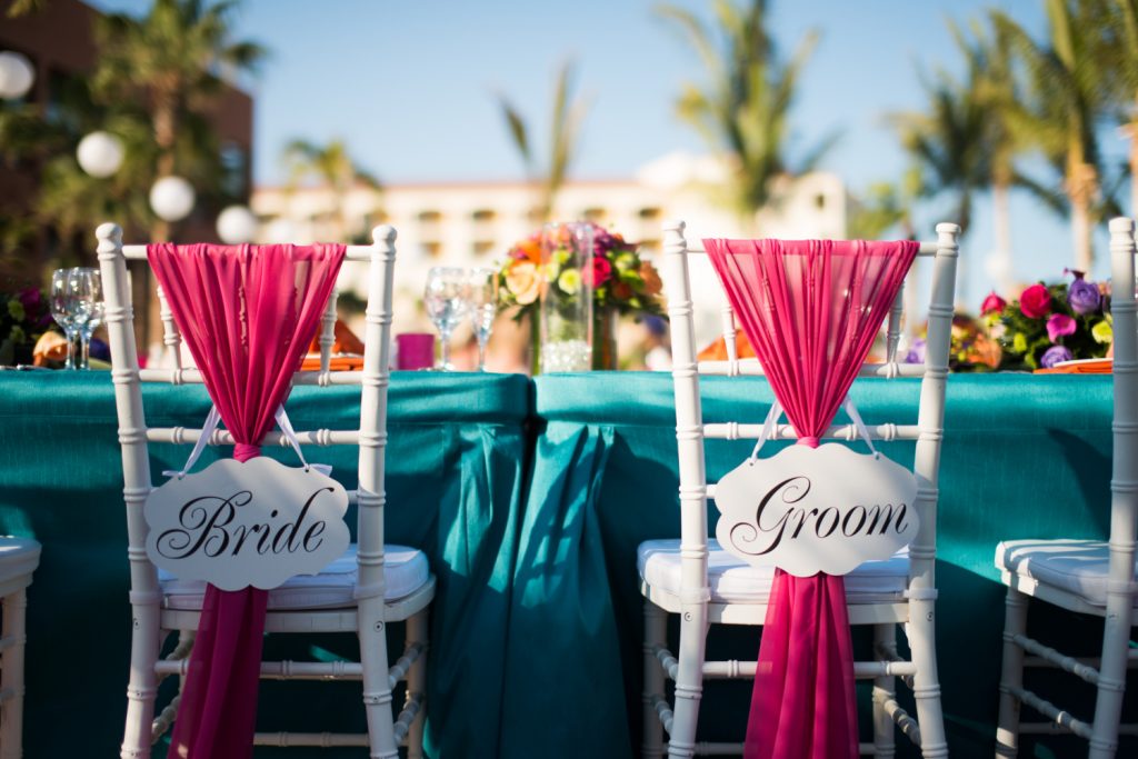 White Chiavari Chairs Pink Sashes