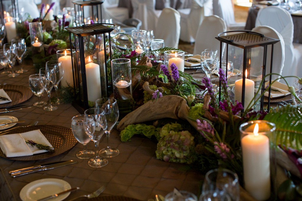 Candle Center Piece, Brown Pattern Table Cloth 