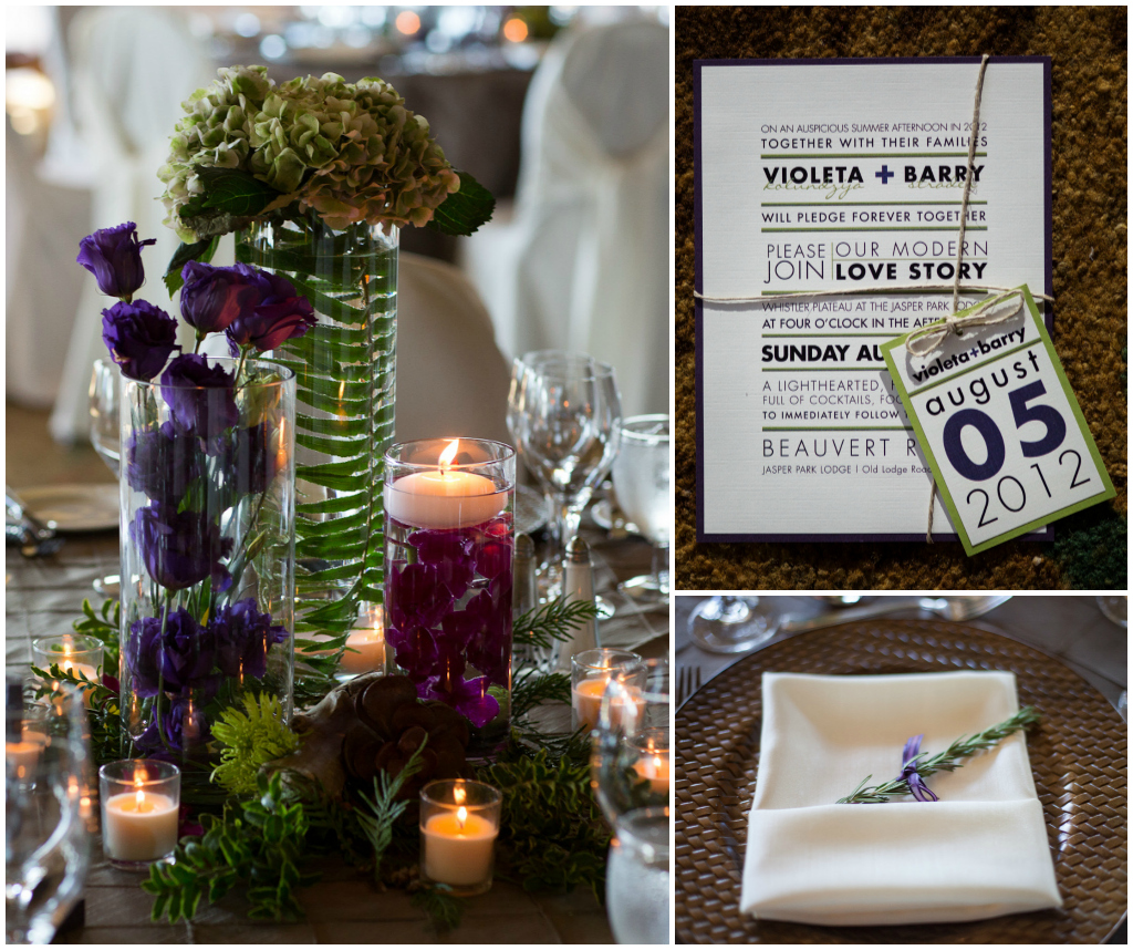 Green and Purple Invitation, Brown Table Setting