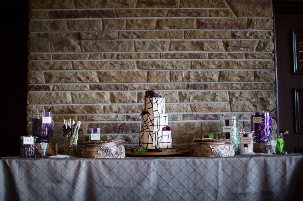 Three Tiered Cake, Purple and Green Candy Table