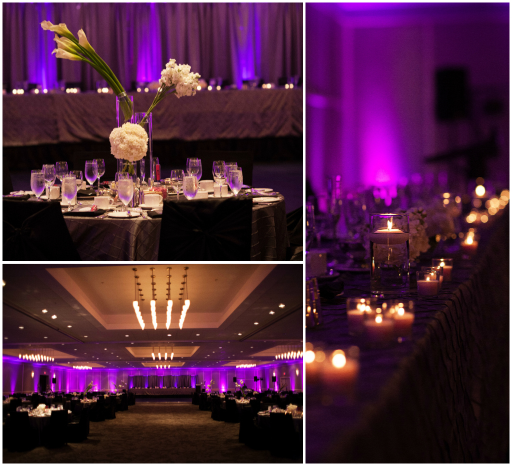 Purple and Pink Uplighting, Tall Layered Centerpieces