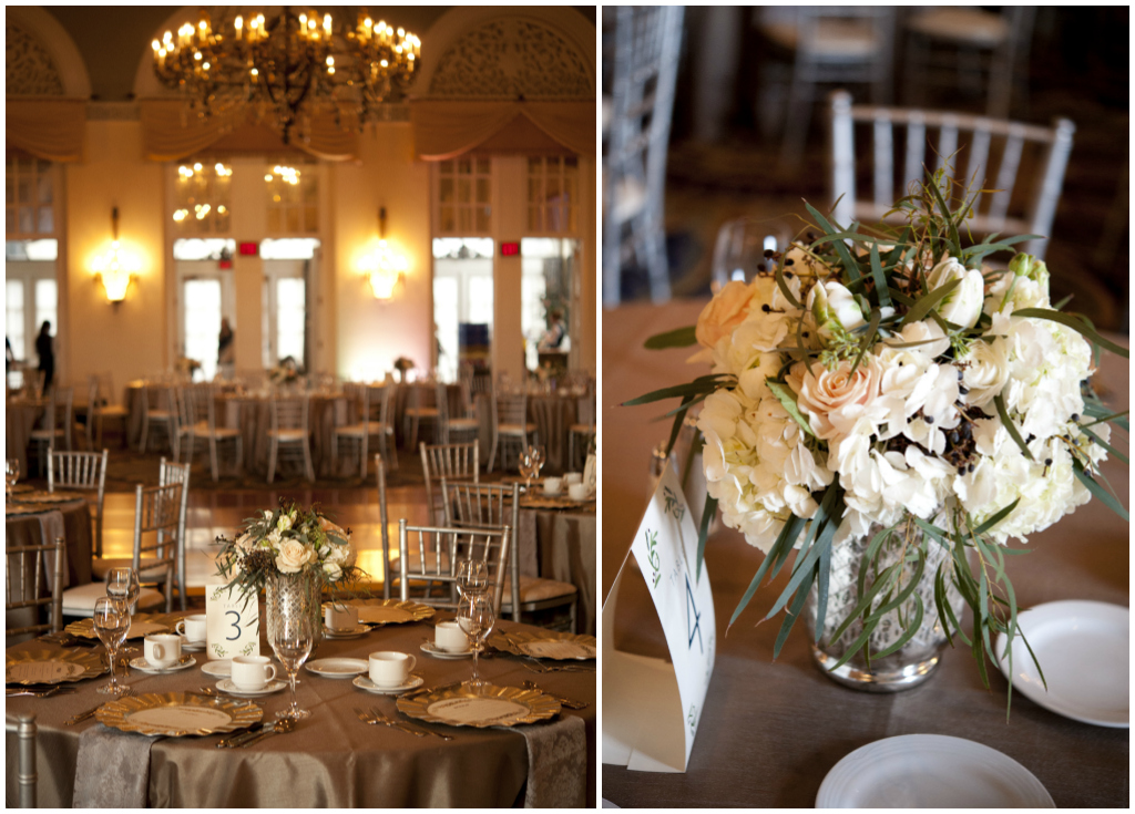 Neutral Color Centerpieces, Silver Chivari Chairs