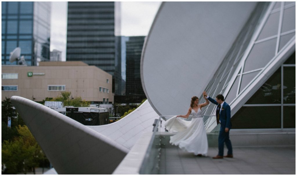 Twirl on the Art Gallery of Albert roof, Modern Urban Wedding