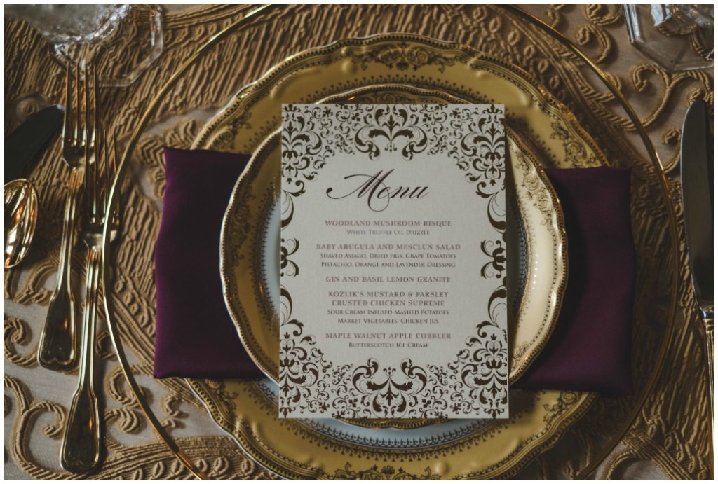 Elegant Luxurious Gold and Burgundy Place Setting 