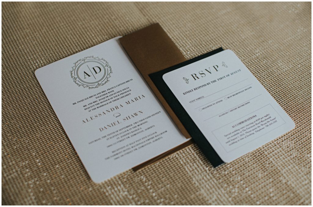 White Gold and Black Wedding Stationery 