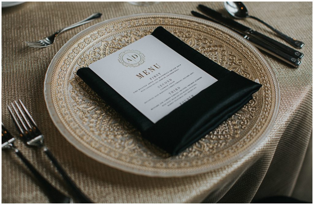 Gold and Black Place Setting