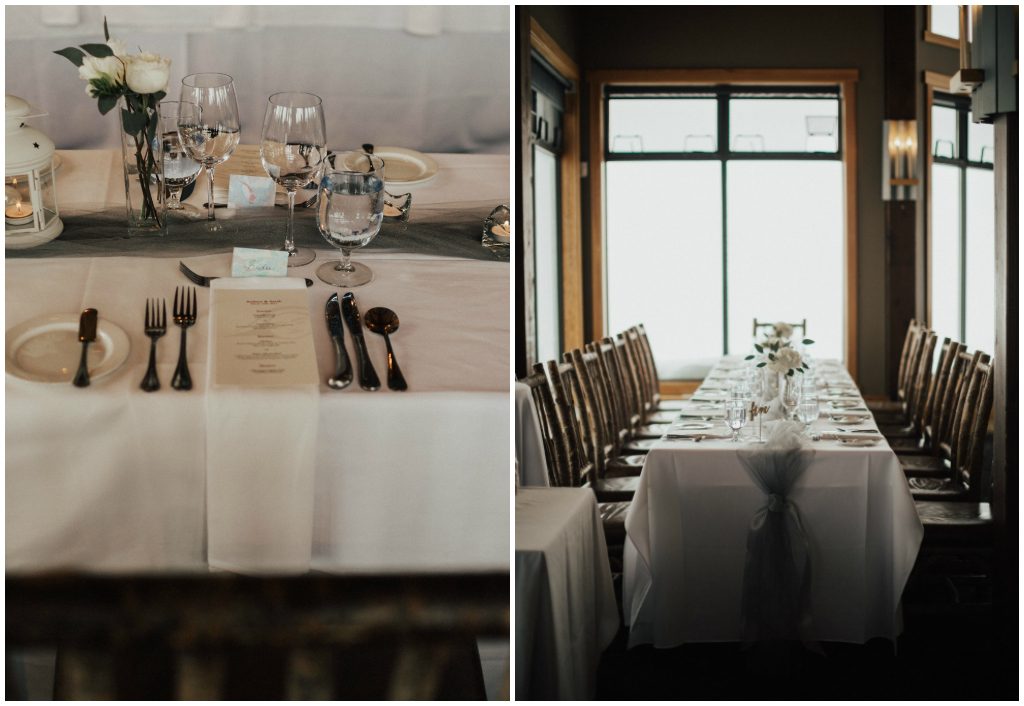 Clean White and Blue Wedding Decor, White napkin fold over the edge 