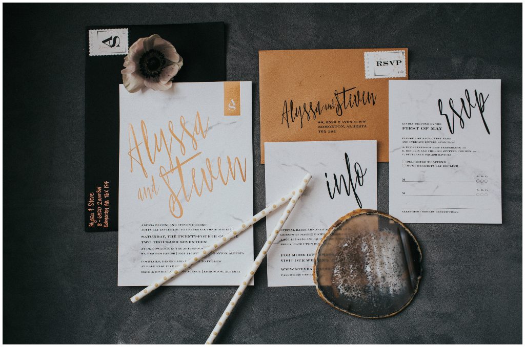 Pinkpolka Invitations & Stationery, Gold and Black Modern Wedding Invite