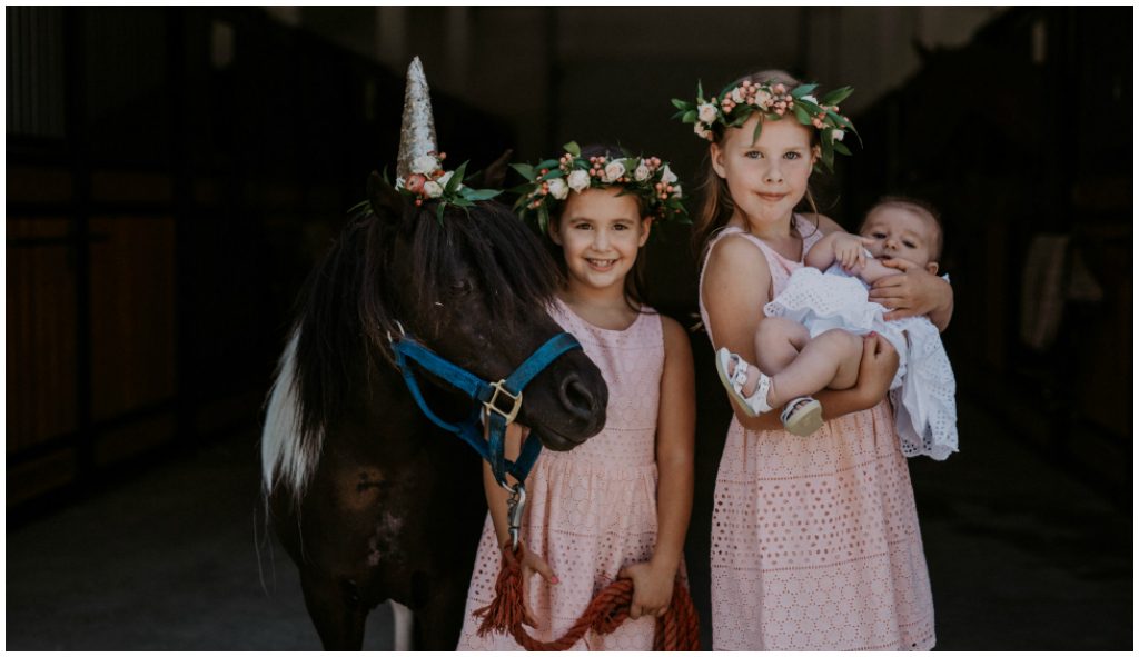 Pink Flower Girls with Unicorn Pony Wedding