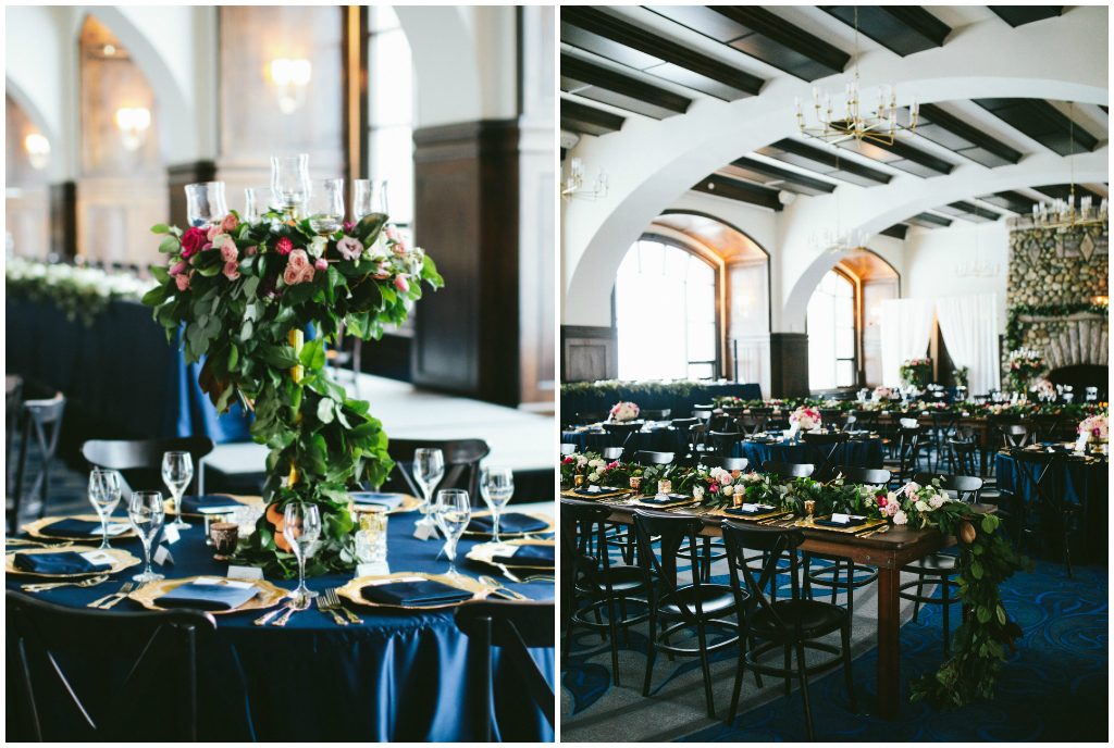 Navy and Gold Wedding Reception Décor