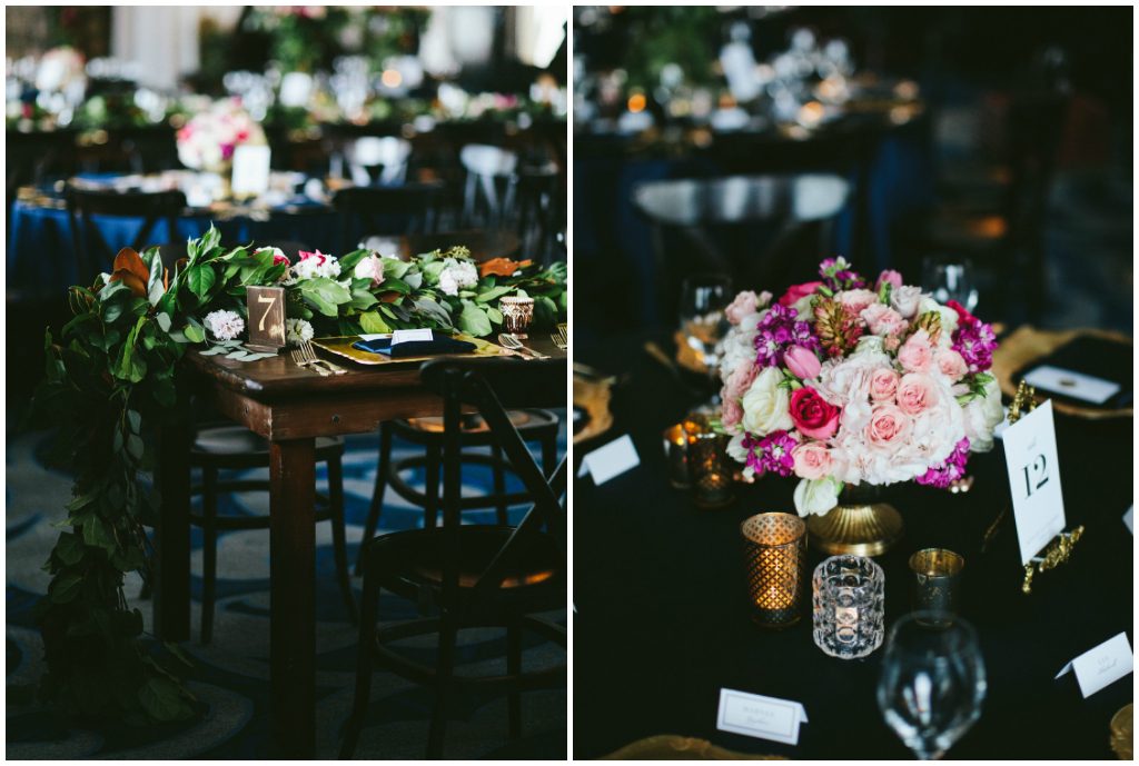 Blush and Pink Round Centrepiece, Navy Wedding Tables