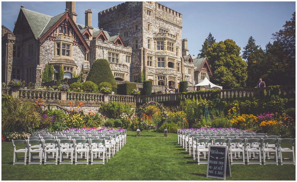 White Folding Chairs Outdoor Castle Wedding