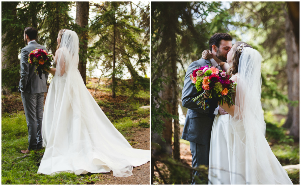 Colourful Bridal Bouquet, First Look in the Rocky Mountains