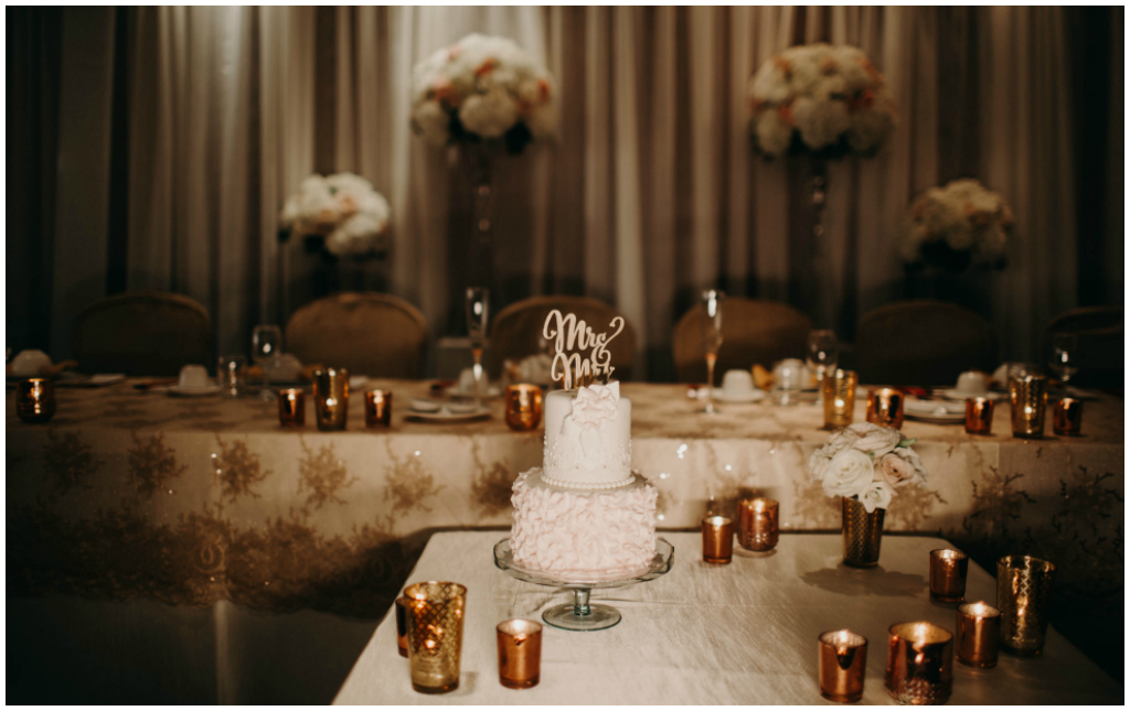 White and Pink Ruffled Wedding Cake