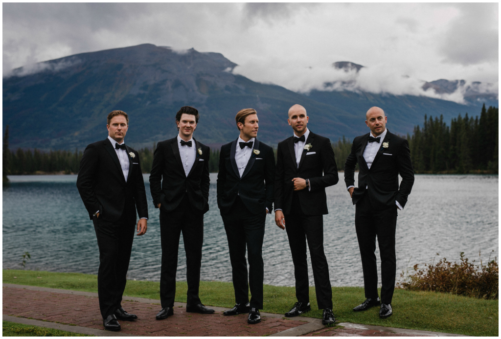 Black Tuxedos groom and groomsmen