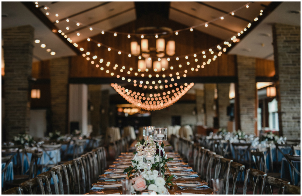 Elegant Mountain Wedding Cafe lights