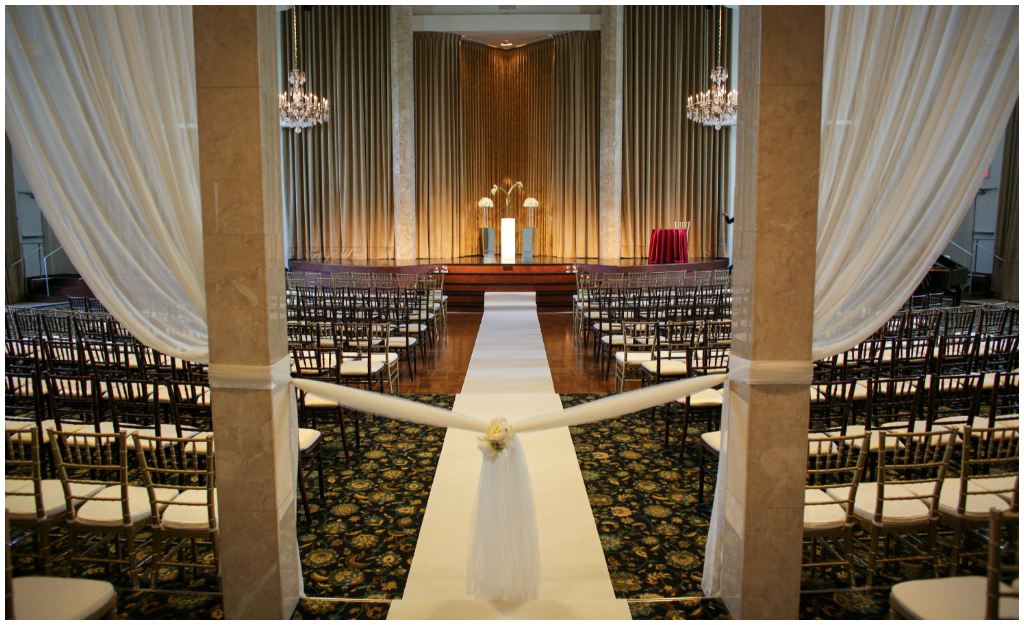 White Aisle Runner Oasis Wedding, Modern Edmonton Wedding Ceremony