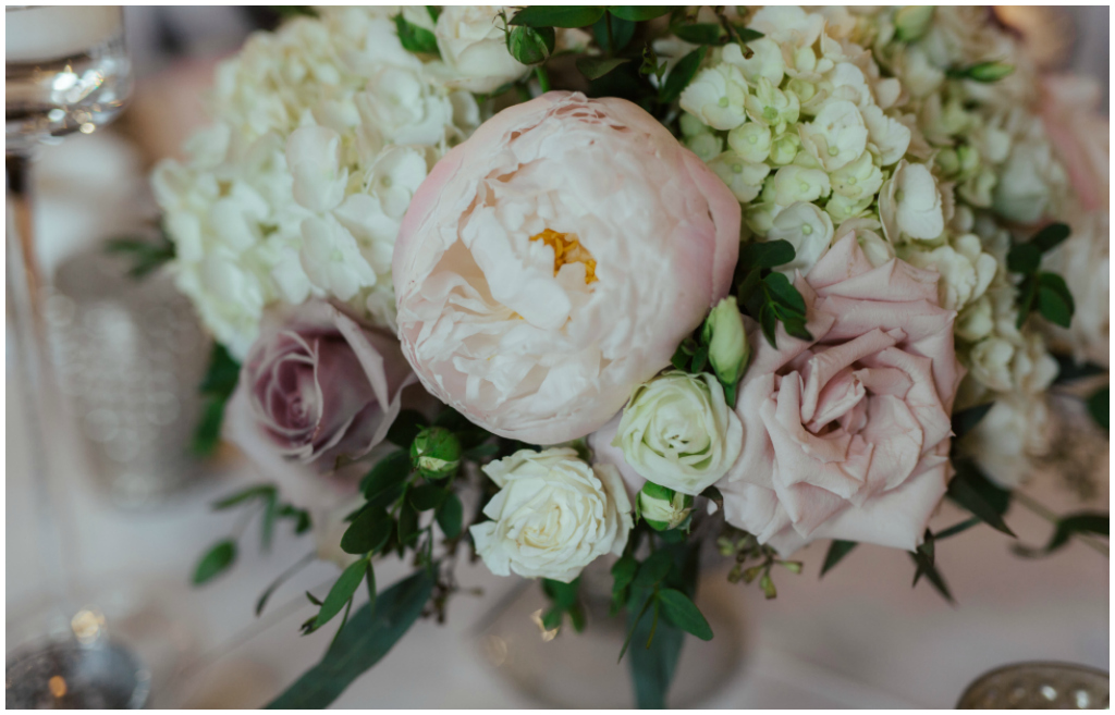 White hydrangea and blush peonies florals