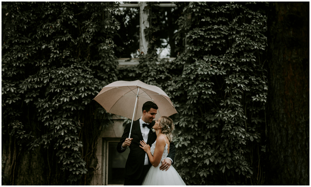 Cute Outdoor Rainy Wedding Photos Edmonton