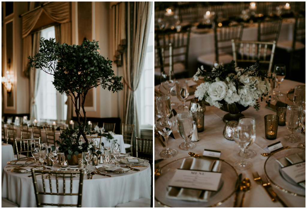 Greenery Tree Centerpieces, White and Gold Floral Centrepieces