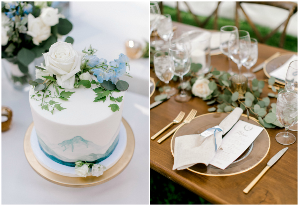 Special Event Rentals, Gold place setting on Wooden Table