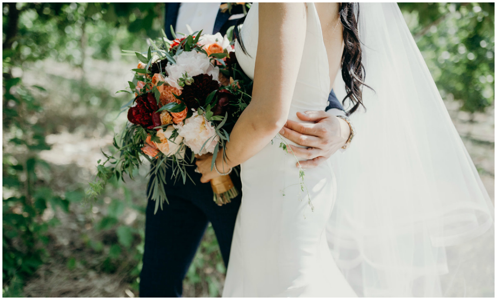 Pink Peach and Burgundy Bridal Bouquet