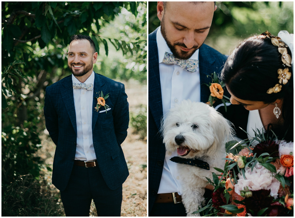 Bride and Groom with Puppy Photo