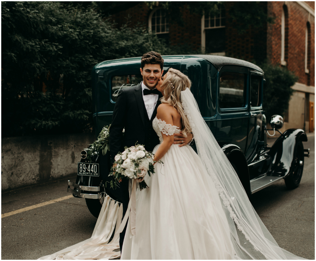 Vintage Car Exit Wedding Edmonton