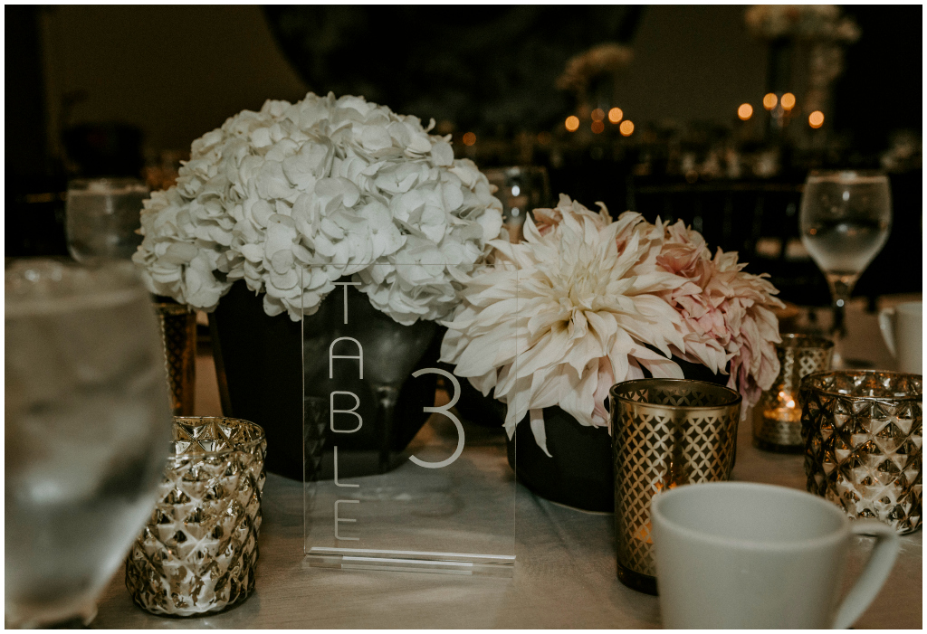 Black Gold and White Wedding Decor, Special Event Rentals