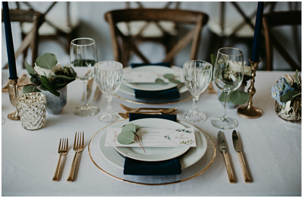 Crystal Water Gobles, Elegant Gold Place Setting