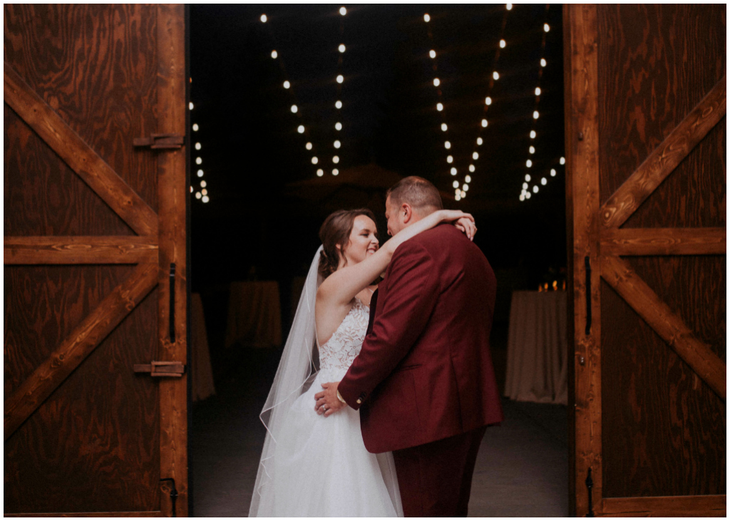 cafe lights barn wedding