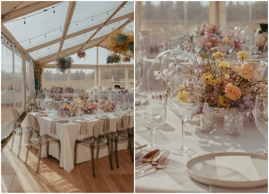 Edmonton Fall Tented Wedding, Wedding Flower Clouds