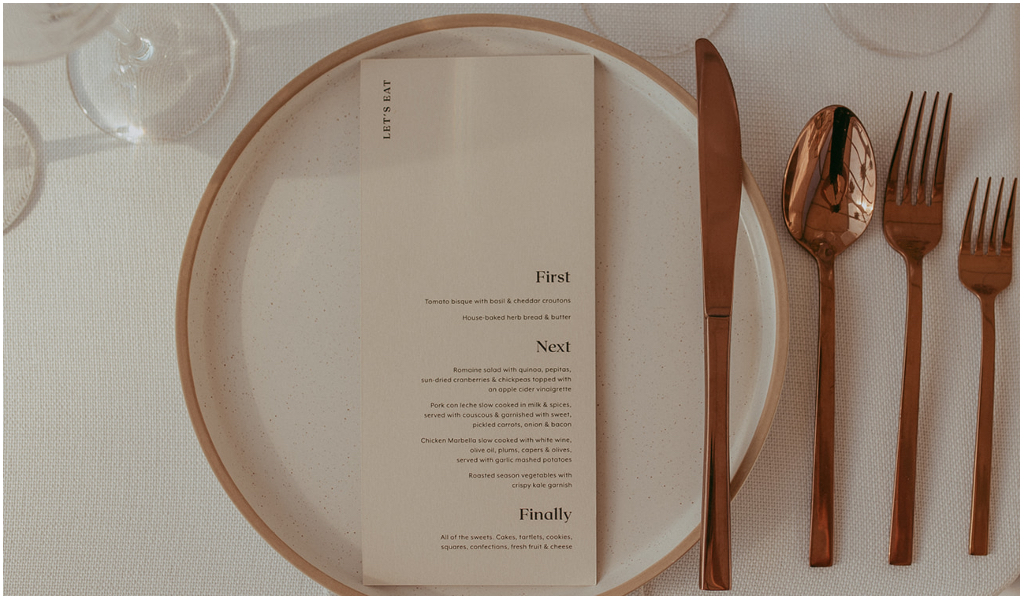 Modern Wedding Menu, Suzanne Dargis Wedding Planner