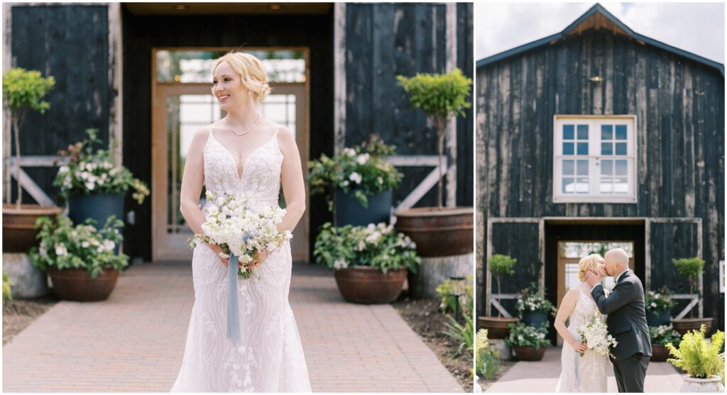 blue ribbon bridal bouquet