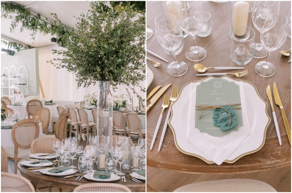Green white and natural wood wedding inspiration