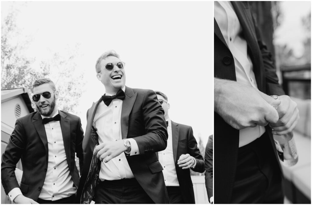 Groom black tuxedo