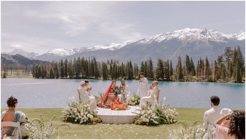 Rocky mountain wedding ceremony outdoors