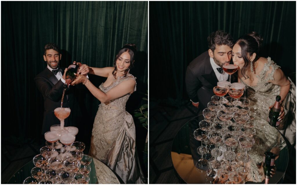 Champagne tower wedding reception