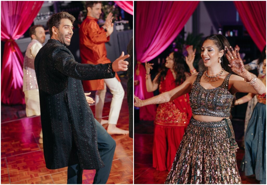 bride and groom indian dancing Sangeet